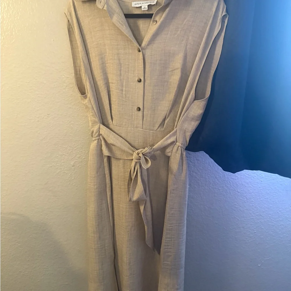 Emma & Michele Light Tan Button-Up Dress - Picture 1 of 2